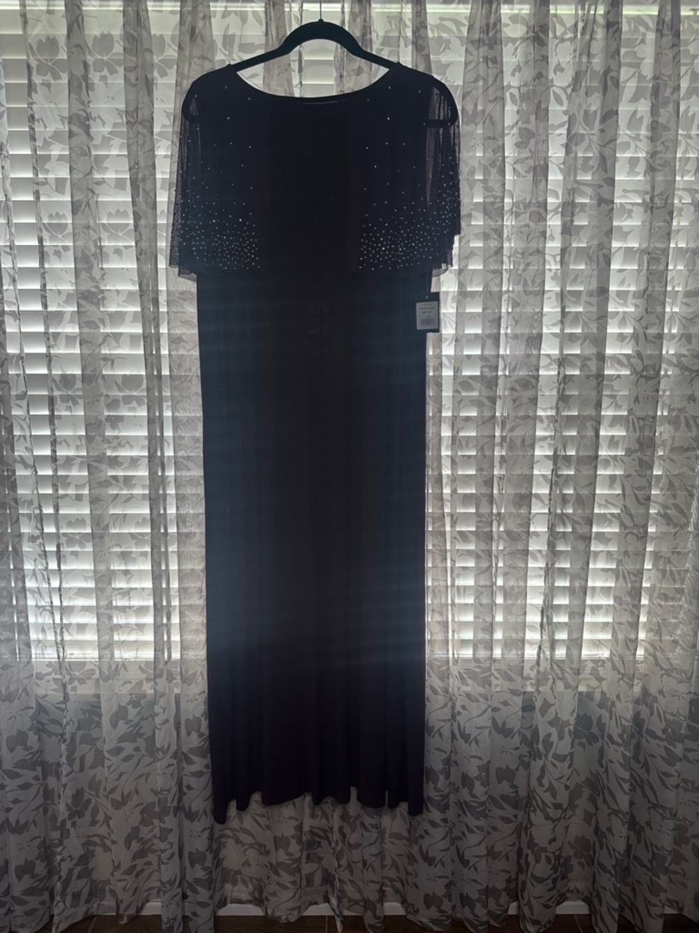 MARINA Plum Beaded Overlay Evening Gown